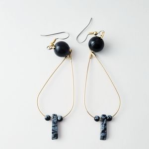 Upcycled Snowflake Obsidian Dangle Earrings